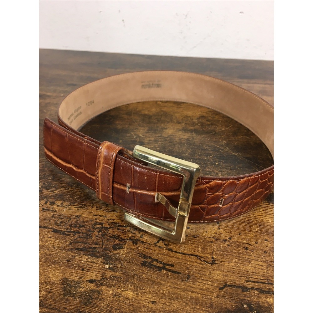 Vintage Nordstrom Belt USA Made Alligator Grain Steerhide Brown Small 28 #1094